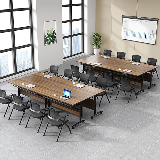 Folding Conference Table, Modern Large Conference Room Tables with Flip-Top Design, Foldable Conference Table Meeting Table with Wheels, Mobile Seminar Training Tables for Office Classroom (6, Walnut)