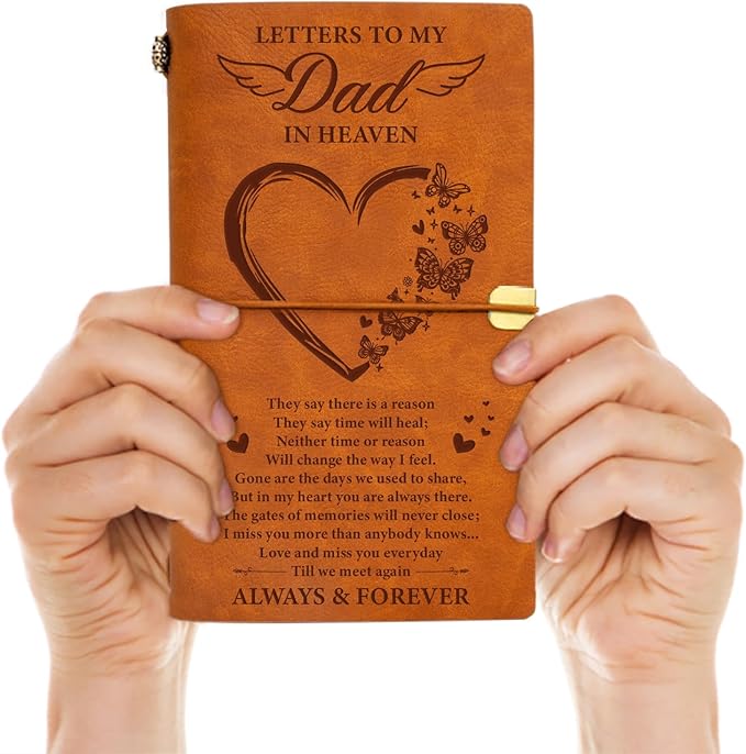 Vetbuosa Letter to Dad in Heaven Leather Journal,Memorial Gifts for Loss of Dad,Bereavement Gifts for Loss of Father,Bereavement Gift Idea,In Memory of Loved One Gifts