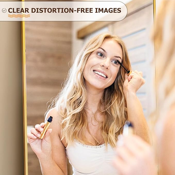 Full Length Mirror with Stand 38"x77" Full Body Mirror Floor Mirror Standing Hanging or Leaning Wall, Wall Mirror with Stand Aluminum Alloy Frame for Living Room Bedroom Cloakroom,Gold