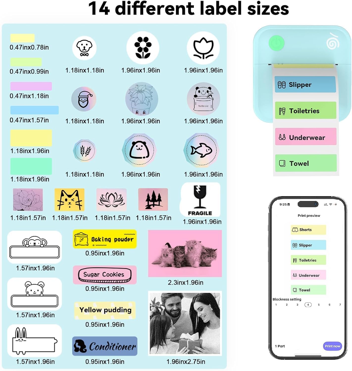 Upgraded Bluetooth Label Maker Machine - Portable Mini Thermal Sticker Printer Supports 14 Different Label Sizes with 300 DPI Inkless Tech Suitable for Home,Office,School Storage and Signage (Blue)