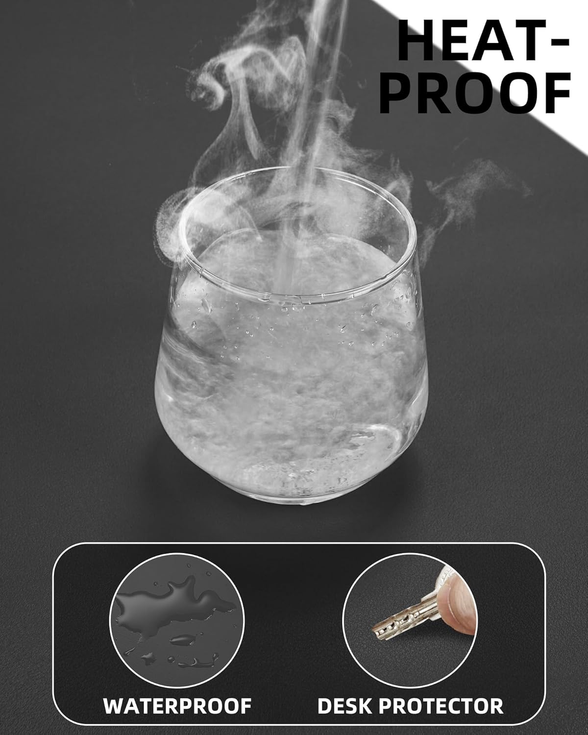 Leather Desk Pad Protector, Large Mouse Pad and Non-Slip Desk Cover, Waterproof PU Leather Blotter Mat for Office and Home (Dark Grey, 36" x 17")