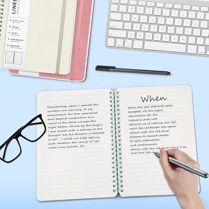 Lined Spiral Journal Notebook, A5 Hardcover Leather Notebook for Work, 5.7''×8.2'', 100GSM Thick Paper Spiral Bound Journaling Notebook for Women Men Office School Note Taking Business, Morandi Green