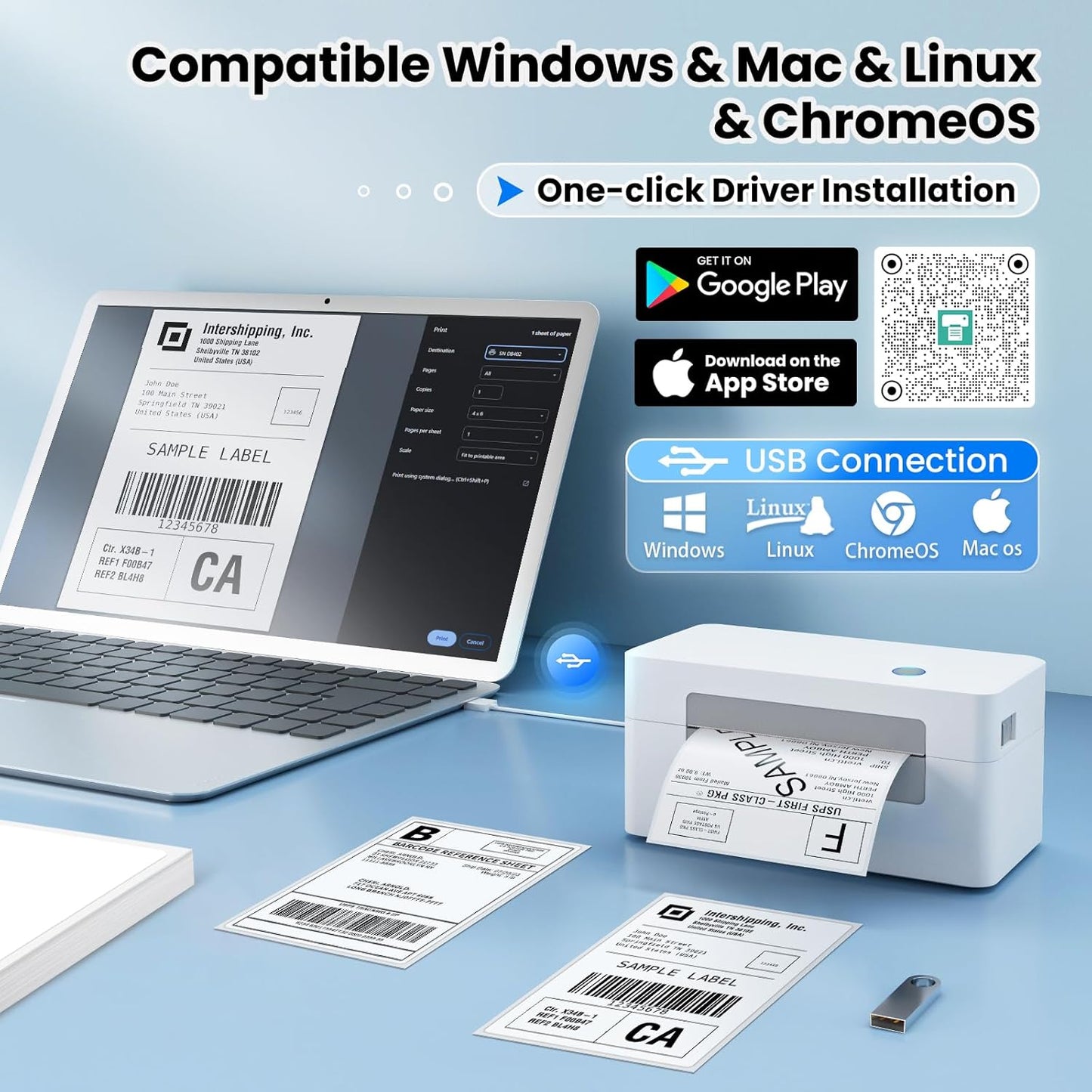 vretti USB Shipping Label Printer - 4x6 Thermal Label Printer for Small Business, Compatible with Windows,Mac,Linux and ChromeOS, Supports Barcodes, Shipping Labels, Mailing Labels, Etc.