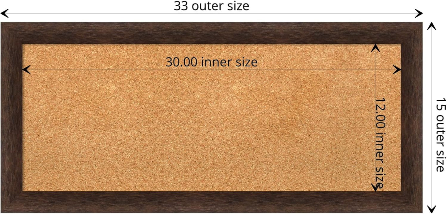 Amanti Art Natural Cork Board for Wall, 15x33 Vision Board with Brown Wood Frame, Medium Corkboard Office Decor for Home Organization, Casual Corkboard Pinboard to display items for home organization