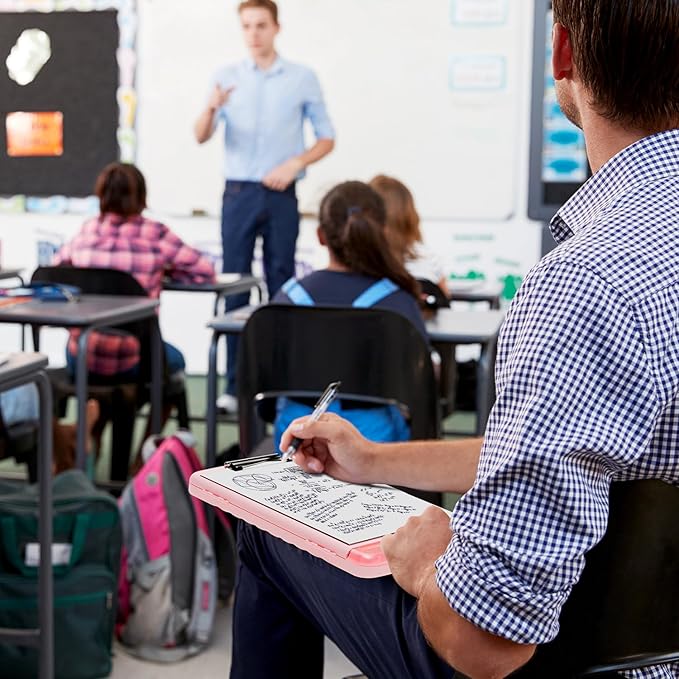Piasoenc Clipboard with Storage, 8.5 x 11 Organization Box with Pen Holder and A4 Legal Paper Folder, Heavy Duty Plastic, Folio & Side-Opening, Low Profile Clip for Nurses, Teachers, Pink