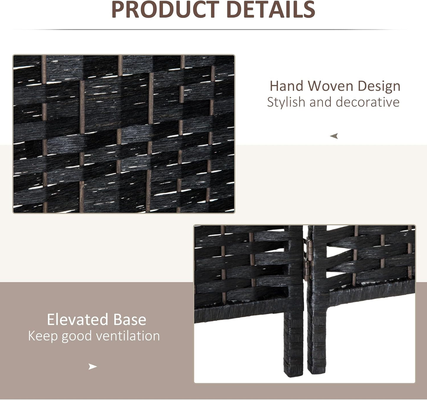 NicBex Room Divider 6 Panel Room Dividers with Wicker Weave Design Partition Room Dividers and Folding Privacy Screens 6 FT Wall Divider for Office, Room Separation,106.25"W x 0.75"D x 70.75"H, Black