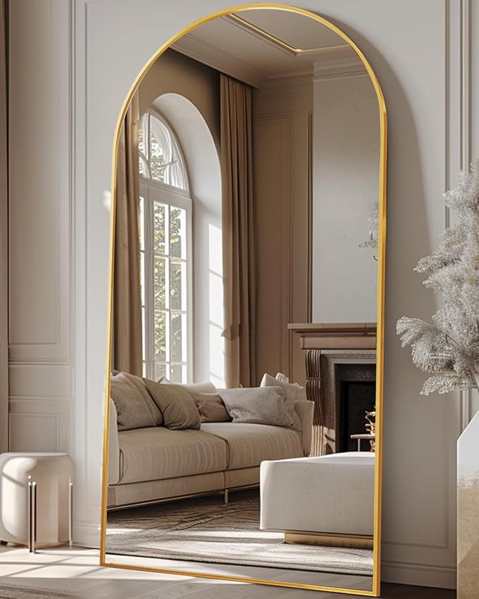 Antok Full Length Mirror, 81"x41" Oversized Floor Mirror Freestanding, Full Body Floor Standing Mirror with Stand, Hanging Mounted for Living Room Cloakroom,Gold,Arched Style