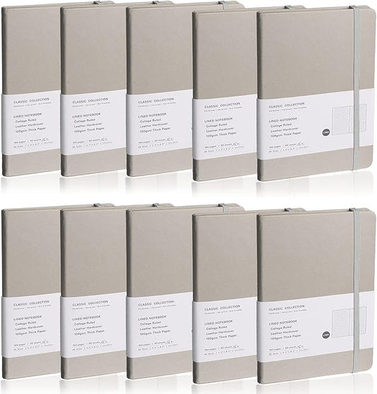 Lined Journal Notebook, 10Pack(Grey), 160 Pages, Medium 5.7 inches x 8 inches - 100 gsm Thick Paper, Hardcover