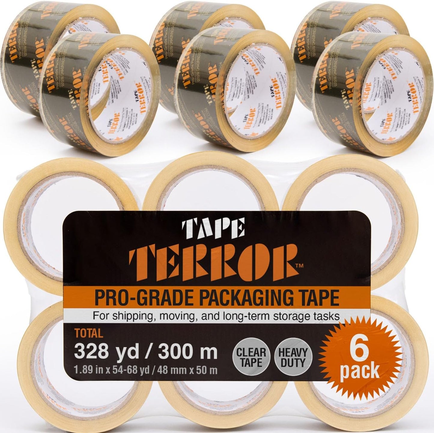 Professional-Grade Clear Packing Tape (6 Rolls) - Heavy Duty Tape for Packing, Moving Boxes, Shipping, Mailing, Storage, and More - Packaging & Shipping Supplies (48mm x 50m per Roll)