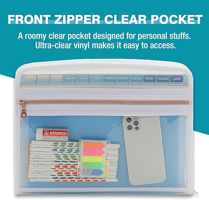 H4D 13 Pocket Expanding File Folder Organizer, Blue, 8.5-x-11-inch