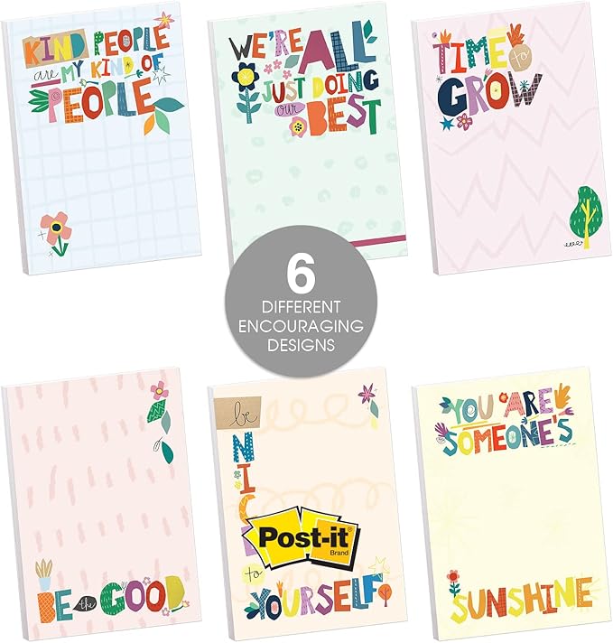 Gotcha Covered Notebooks Multicolor 3" x 4" Repositionable Floral Classroom Sticky Note Set - Six Colorful Encouragement Pads - Made in The USA