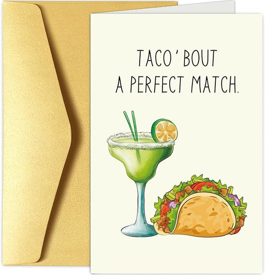 Funny Engagement Card for Couple, Taco And Cocktail Pun Wedding Card for Bride and Groom, Cute Wedding Gift for Friend, Congratulations Card for Newlyweds