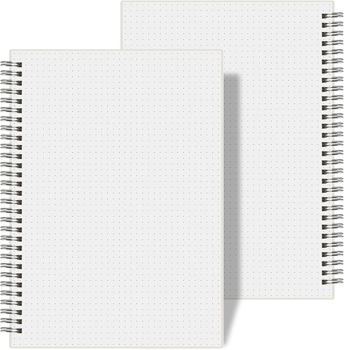 AHGXG Dotted Journal Spiral Notebook (2-Pack), Bullet Dot Grid Journal Large B5 with Transparent Hardcover, Wirebound Notebook 100GSM Dotted Paper, for Bullet Journaling, 7.3"X 10"