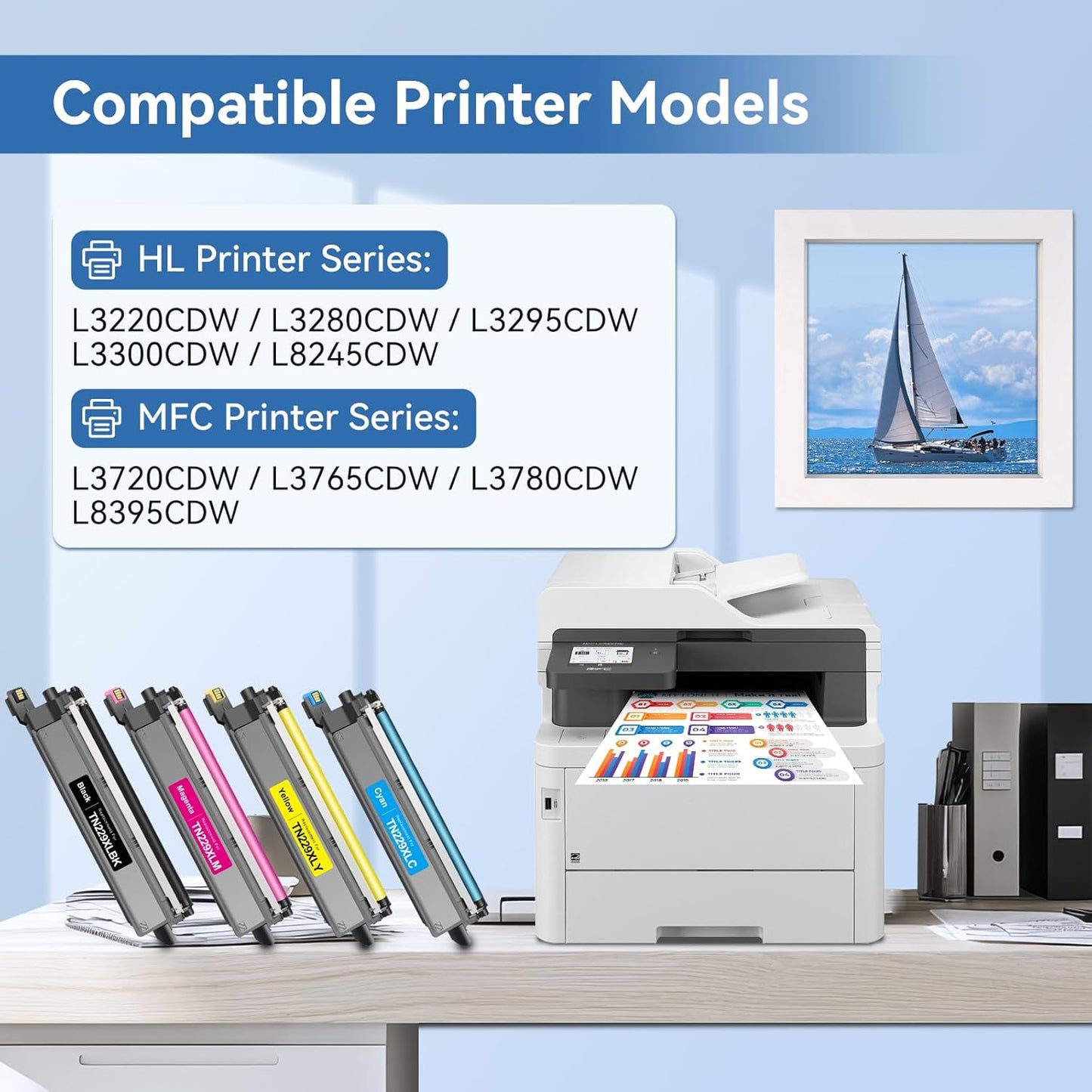 MYTONER Compatible Toner Cartridge Replacement for Brother TN229XL TN229 XL Toner Cartridges for MFC-L3720CDW MFC-L3780CDW HL-L3280CDW HL-L3220CDW HL-L3300CDW Printer (4 Pack TN-229XLBK/C/M/Y)