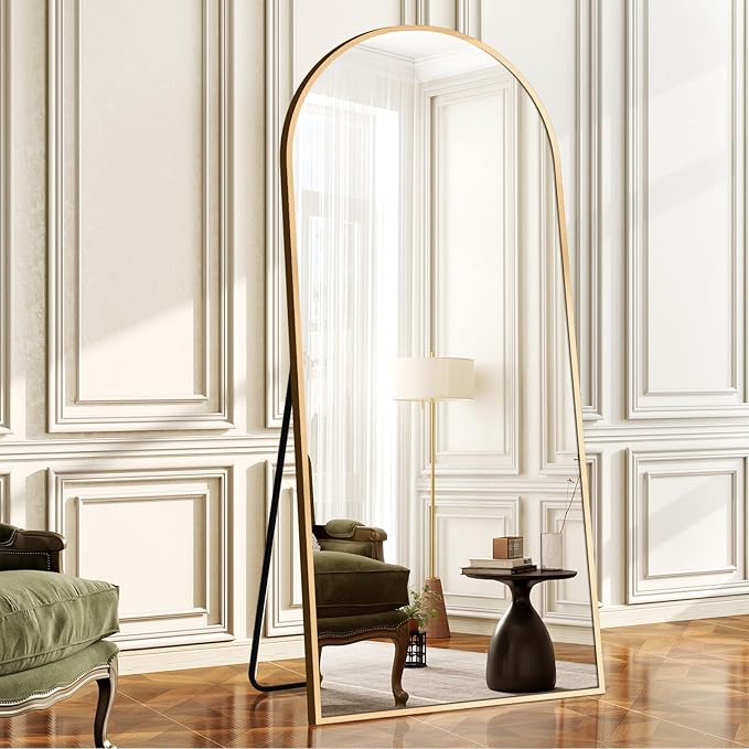 64"x21" Arched Full Length Mirror, Elegant Full Body Mirror with Stand for Bedroom & Cloakroom, Gold