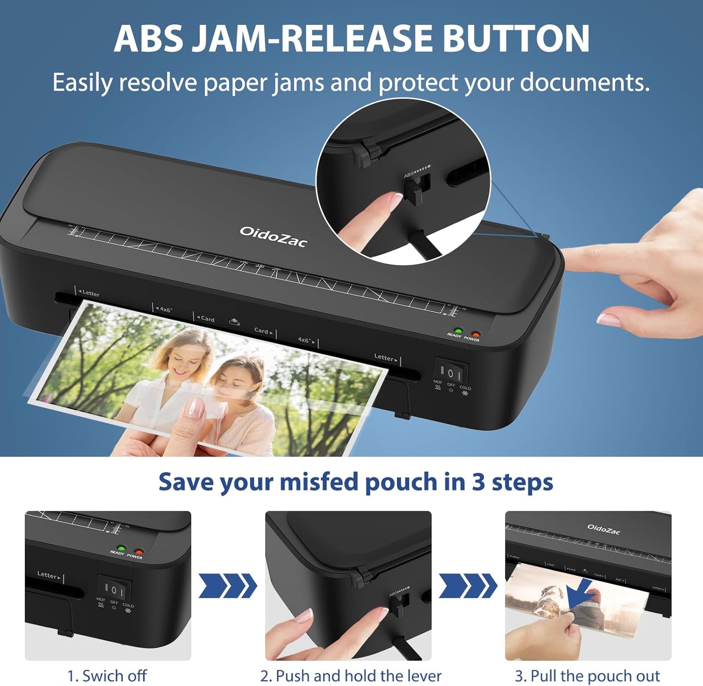 Laminator Machine, 11 in 1 Laminating Never Jam Technology with 36 Laminating Sheets, 9 Inch Thermal Laminator A4 Laminating Machine Hot & Cold Mode for Home Office School Black