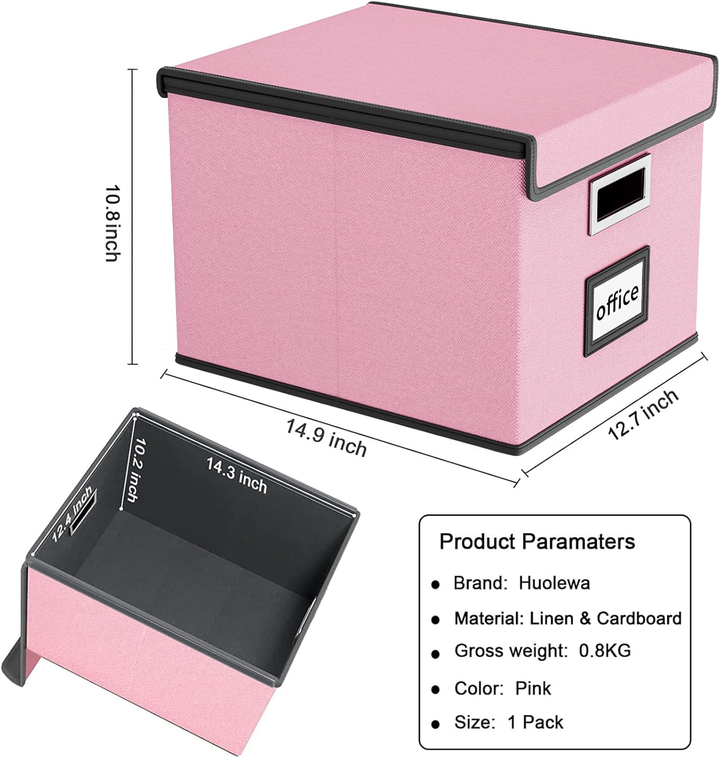 Huolewa Collapsible File Storage Organizer Box with Lid, Linen Document Storage, Universal Hanging Filing Organization Box for Letter/Legal Folder, Decorative Office/Home File Bins - only box