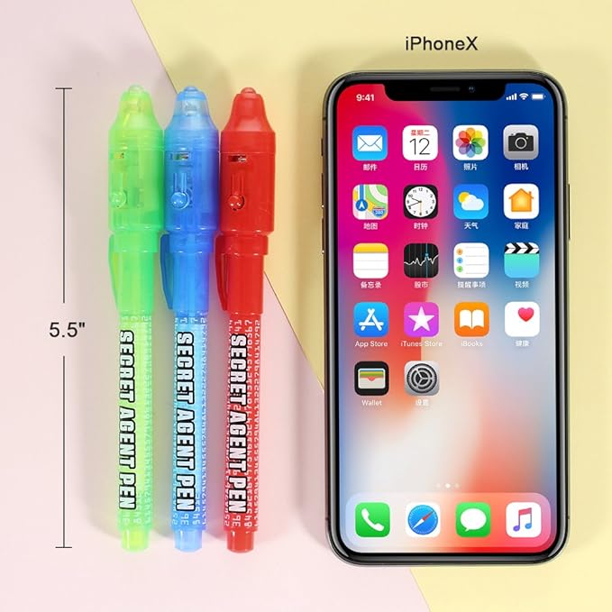 Invisible Ink Pen Stocking Stuffers: MALEDEN 6 Pcs Upgraded Spy Pen with UV Light Magic Marker for Secret Message, Kids Halloween Goodies Bags, Christmas Stockings, Party Favors Toy, Individual Packed