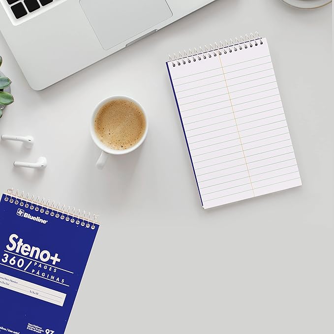 Blueline high-capacity steno pad, medium/college rule, blue cover, 180 white 6 x 9 sheets