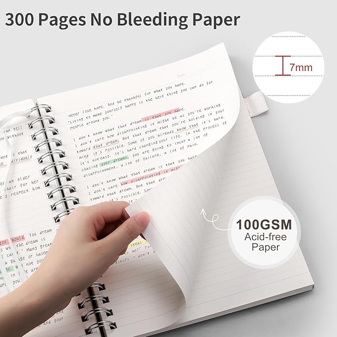 EMSHOI Lined Journal A4 Spiral Notebook, College Ruled Notebook, 300 Pages/150 Sheets, 100gsm Acid-Free Paper, Waterproof Softcover Notebook for School, Work, Writing, 8.27" × 11.2" - Transparent