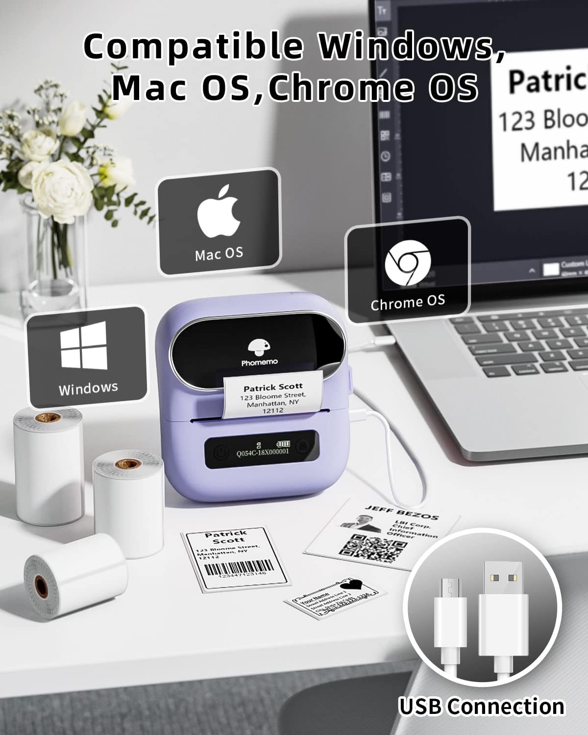 Phomemo Label Maker, Bluetooth Thermal Printer for Barcode, Address, Home, Mailing, Small Business,Clothing, Portable Label Maker Machine with 3 Label