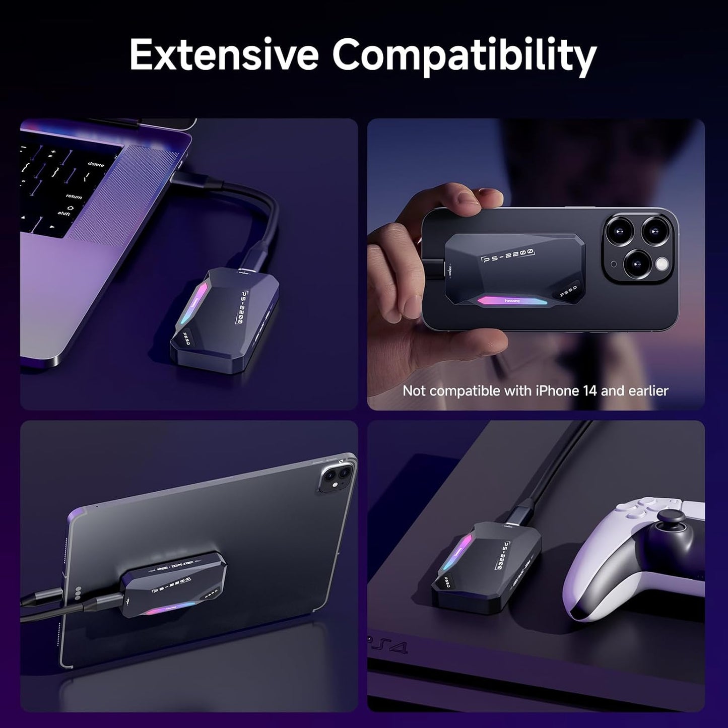 2TB Magnetic Portable SSD,2050MB/s Type-C USB 3.2 Gen 2x2 External SSD,4K ProRes Record and Store,Aluminum alloy,RGB Touch Lighting,External Solid State Drive for iPhone15/16/Android/PC/Mac -PS2200