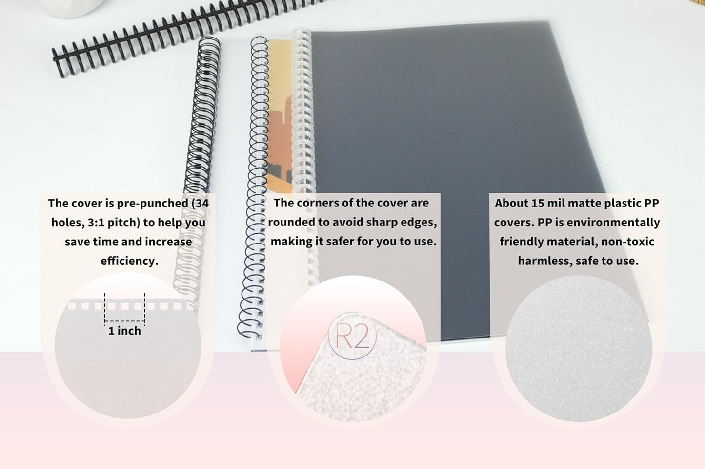 Rayson Pre-Punched PP Plastic Binding Cover, Frosted Finish, 34 Square Holes, Letter Size 8.27 × 11.75 Inches Matte Binding Cover - 50/Pack