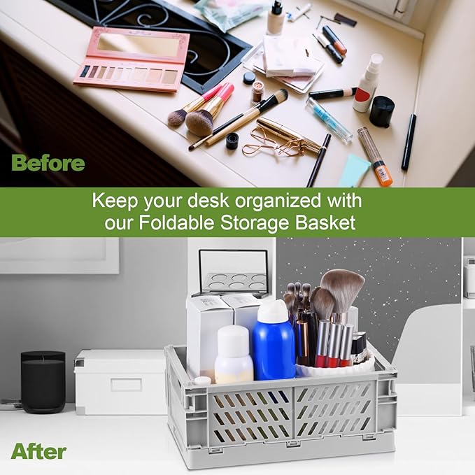 4-Pack Small Pastel Plastic Storage Baskets, Collapsible Crates for Organizing, Space-Saving Mini Bins for Classroom, Kitchen, Office, Bedroom (Purple, 9.8" x 6.5" x 3.8")