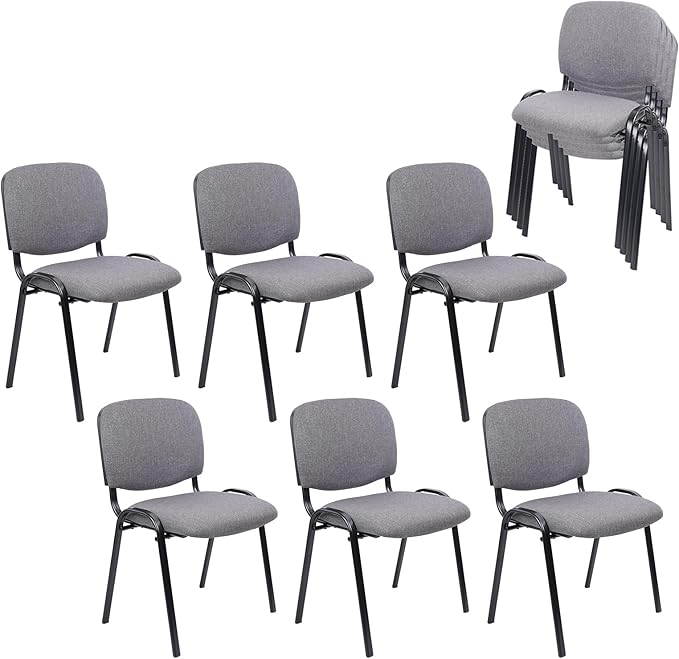 CLATINA Set of 10 Stackable Waiting Room Chairs, Armless No Wheels Reception Chair with Upholstered Seat, Guest Chairs for Conference, Breakroom, Lobby, Events, Church, School, Hall, Hotel (Grey)