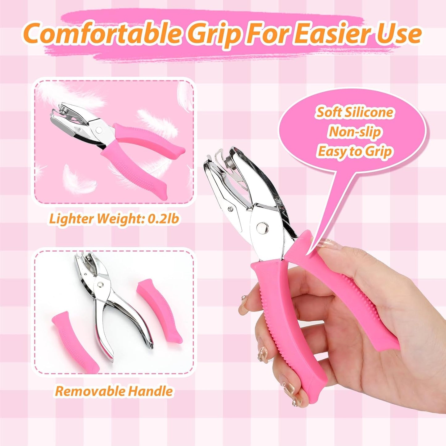 4 PCS 1/4" Hole Punchers for Crafts, Single Hole Punch Shapes with Circle Heart Star Triangle, with Soft-Handled for Binder Scrapbooking Classroom Card Punching Reinforcement Stickers