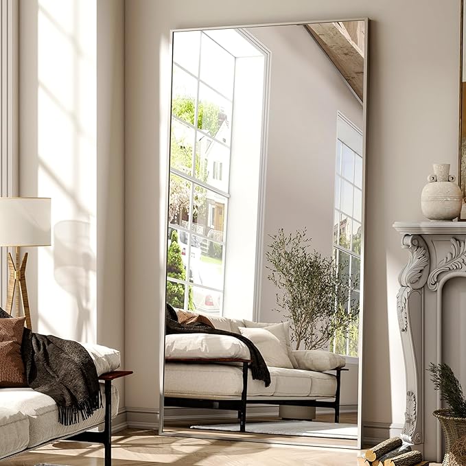 26"x71" Full Length Mirror, Adjustable Standing/Wall Mounted Floor Mirror for Bedroom, Living Room, Entryway, Large Silver Leaning Mirror with Shatterproof Glass