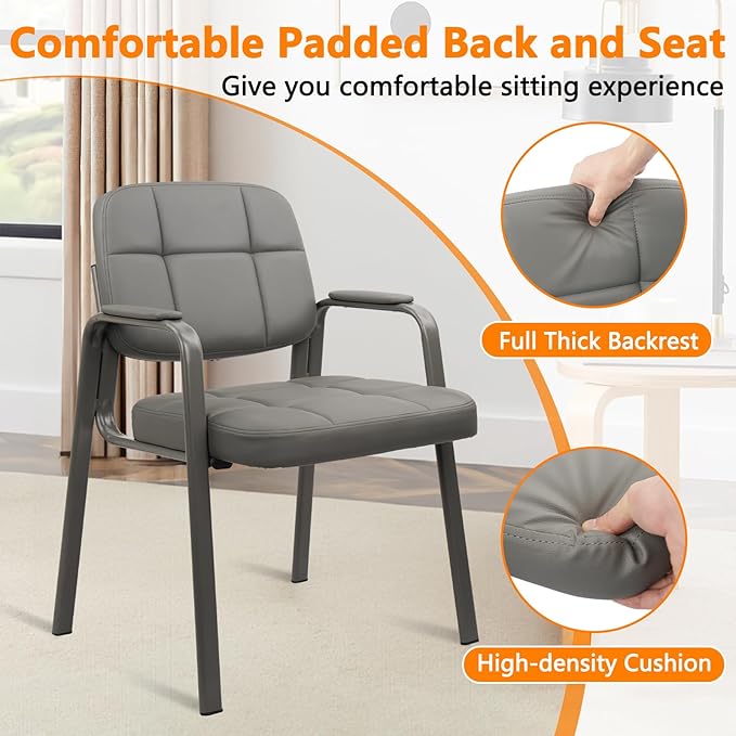 CLATINA Waiting Room Guest Chair with Bonded Leather Padded Arm Rest for Office Reception and Conference Desk(Grey 2 Pack)