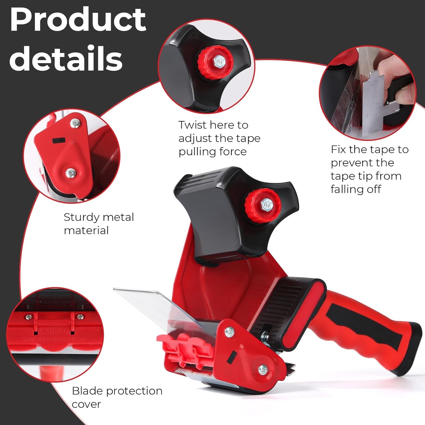 QILIMA 3 Inch Wide Packing Tape Dispenser Gun Seal Packing for Use Tape Dispenser Gun for Shipping, Moving, Carton and Box Sealing-Red
