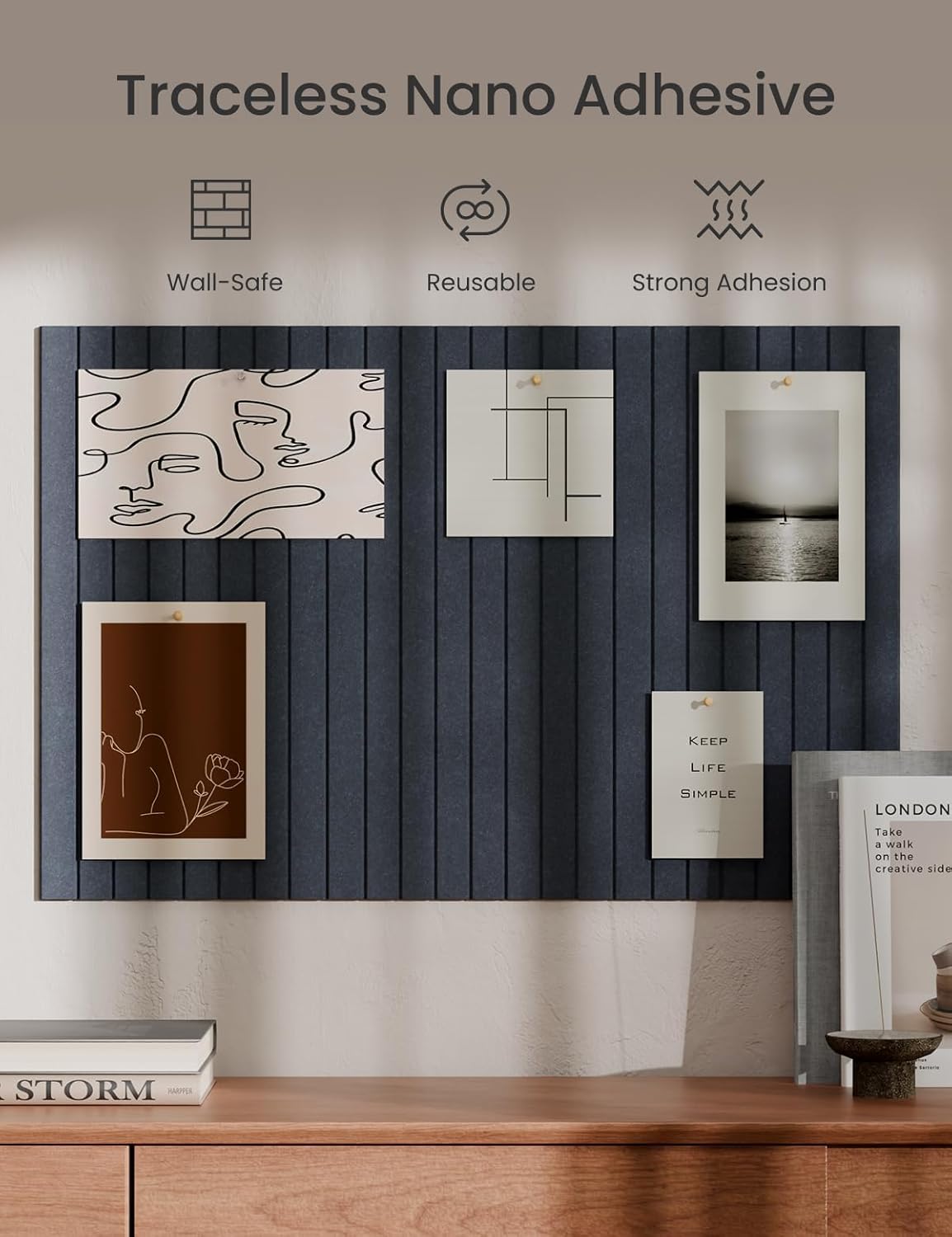 Bumusty Large Cork Board Alternative-36 x24 Felt Bulletin Board Tiles, with 30 Pushpins, 40 Adhesive Tabs, 6-Pack Slat Wall Paneling, Cork Boards for Office Push Pin Board Felt Board-Denim Blue