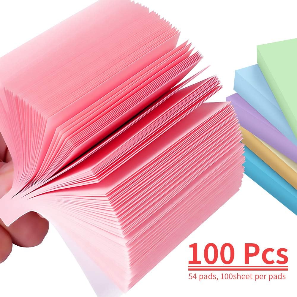 MyLifeUNIT Sticky Notes 3x3, Bulk Pack 54 Note Pads 5400 Sheets for Daily Reminder, Self-Stick Notes with 6 Assorted Colors