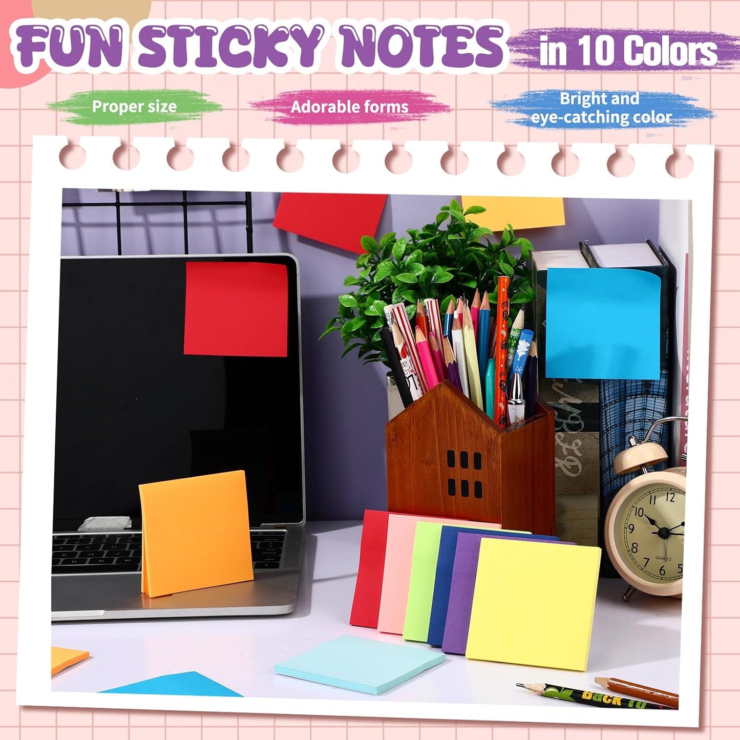 Zubebe 200 Pads Sticky Notes Bulk, Bright Colors Notepads Self Stick Note Square Memo Post Sticky for Office School, 45 Sheets/pad(3 × 3 Inch)