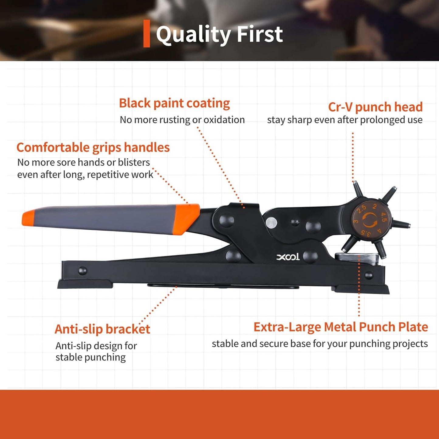 XOOL Revolving Punch Plier Kit, Leather Hole Punch Set for Belts, Watch Bands, Straps, Dog Collars, Saddles, Shoes, Fabric, DIY Home or Craft Projects, Heavy Duty Rotary Puncher, Multi Hole Sizes Make