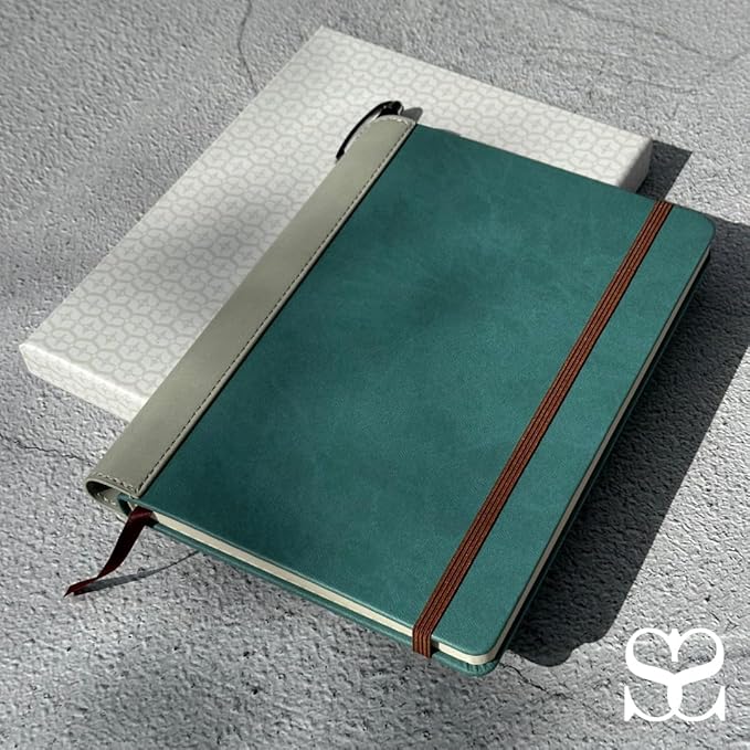 SETTINI® Lined Journal - Sleek Teal Journal for Writing Gift Set - Hardcover Vegan Leather, Includes Luxury Pen in a Unique Pen Holder, 192 Pages, 6 x 8.5 inches, Birthday Gifts