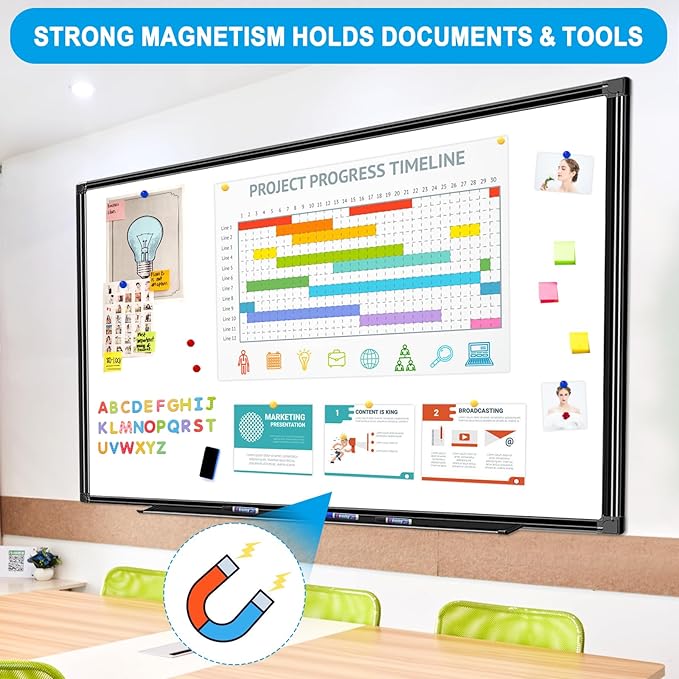 H-Qprobd 60"x40" White Board for Wall Large Magnetic Dry Erase Board with Black Aluminum Frame, Presentation Whiteboard Suitable for Home, Office, Classroom & Kitchen