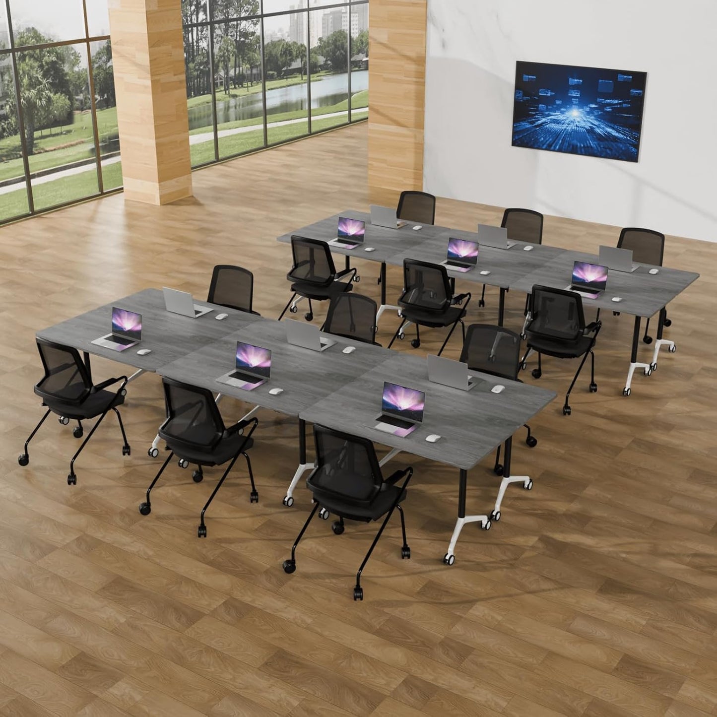 Conference Room Table with Flip-Top Design for Dynamic Meetings, Business Table Computer Desk with Heavy-Duty Frame,Foldable Seminar Meeting Tables for Home Office (2, B, 55.1IN)