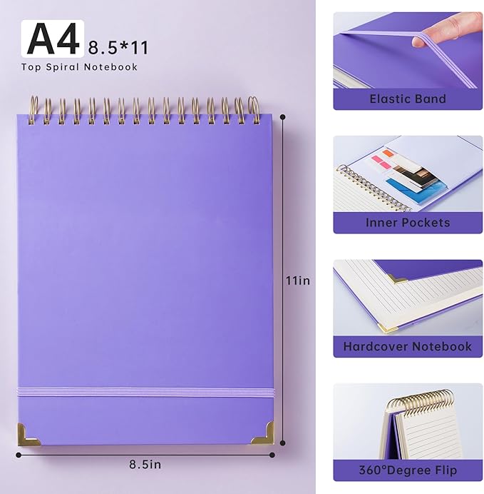 Top Spiral Notebook 8.5x11 Steno Notebook Top Spiral Notebook 240 Pages Top Bound Spiral Notebook College Ruled Left Handed Notebook Thick Superhard Cover Inner Pocket, Spiral Notebook for Work School Office Gift