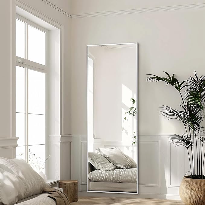 MELOMOIR 56"x18" Full Length Mirror, Silver Floor Mirror with Stand Hanging or Leaning, Aluminum Alloy Frame Full Body Mirror for Bedroom Living Room Cloakroom Hallway, Wall Mirror Full Length, Silver