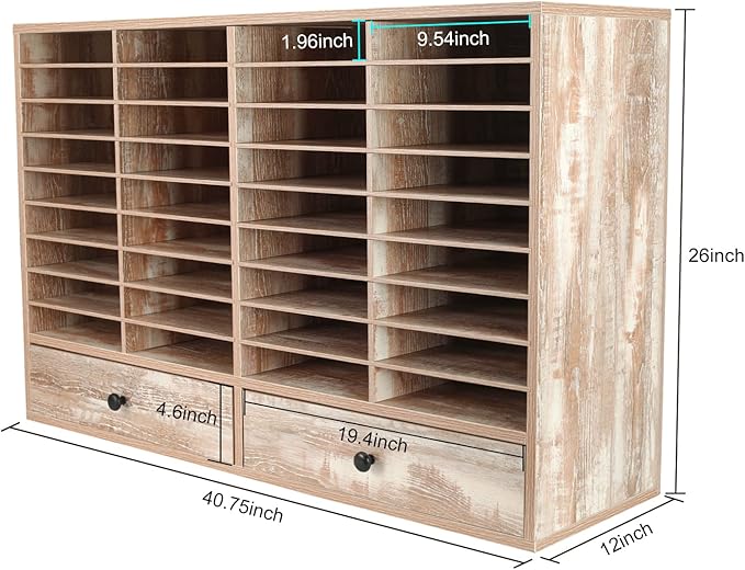 PAG Mail Sorter Organizer, Wood Literature Organizer, Student Mailbox for Classroom, Desktop Bill Paper Organizer for Office Home School, 38 Compartments, Retro White