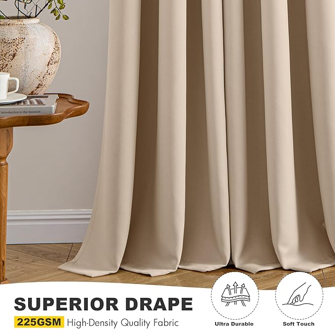 MIULEE Beige Blackout Curtains for Bedroom Living Room 84 Inches Long 2 Panels, Thermal Insulated Room Darkening Drapes Solid Grommet Top Noise Reduction Light Blocking Window Treatments 40x84 Inch