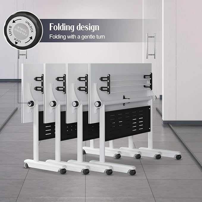6Pack Conference Room Table, Folding Conference Table for Office Classroom, Mobile Training Tables with Casters Silent Wheels, Large Rectangular Convertible Modular Seminar Tables (L47.2in)