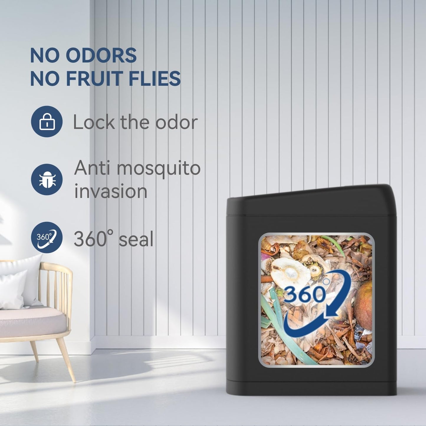 ELLO&ALLO Garbage Can Motion Sensor Trash Can 13 Gallon for Kitchen with Roll Up Lid, Automatic Touchless High-Capacity Black Waste Bin