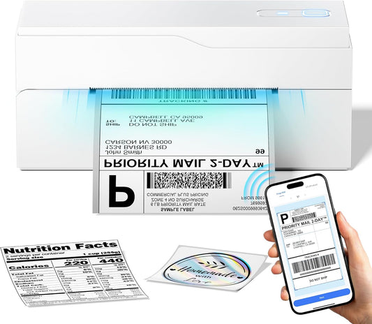 Bluetooth Thermal Label Printer – 4x6 Shipping Label Printer for Small Businesses & Shipping Packages, Compatible with Android, iPhone, and Windows, Ideal for Amazon, eBay, Shopify, Etsy (White)