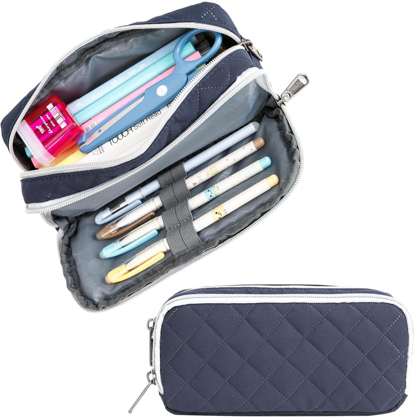 Della Gao Small Pencil Case Large Capacity Pencil Pouch Marker Pen Bag Coin Pouch Office Stationery Organizer (DarkBlue-02RH)