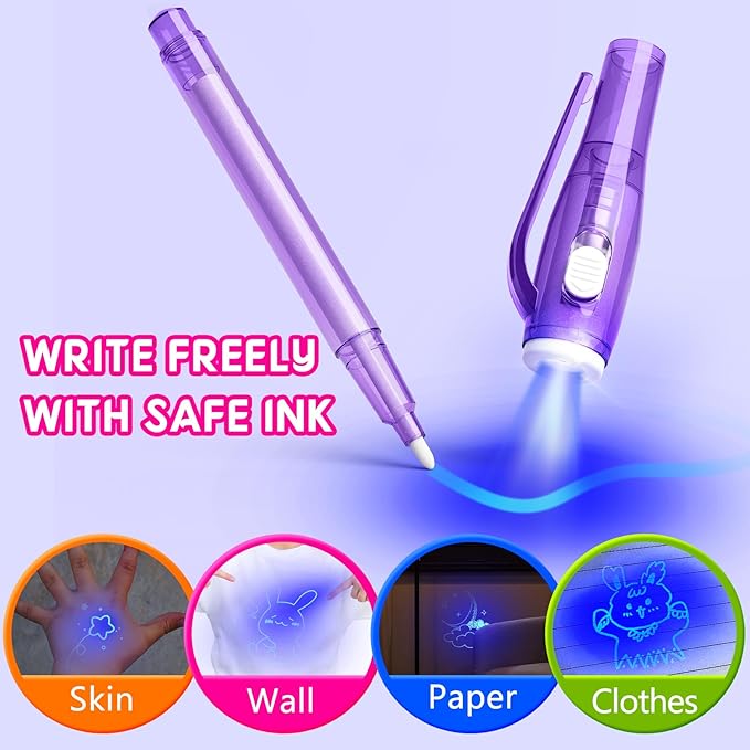 Invisible Ink Pen Spy Game for Kids, Party Favors Toys for Girls Boys, Magic Markers for Boys Girls Fun Outdoor Toys, Birthday for 6-13 Year Old Girls Boys (14PCS+Black Notebooks)