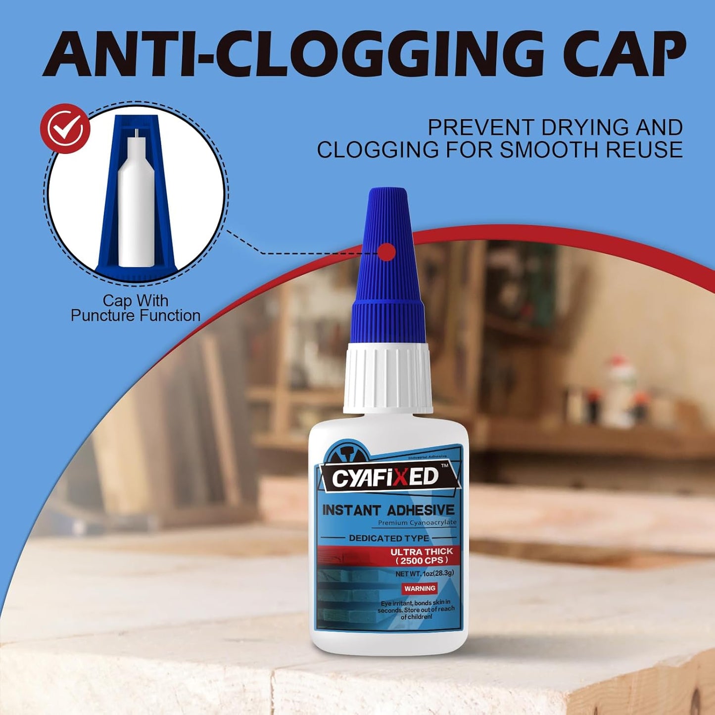 Professional Grade Cyanoacrylate Super Glue, Ultra Thick Viscosity CA Glue for Woodworking, 1 oz. (28.3 Grams) - Instant Adhesive for Woodworking, Gap Filling, Heavy Duty Wood Bonding